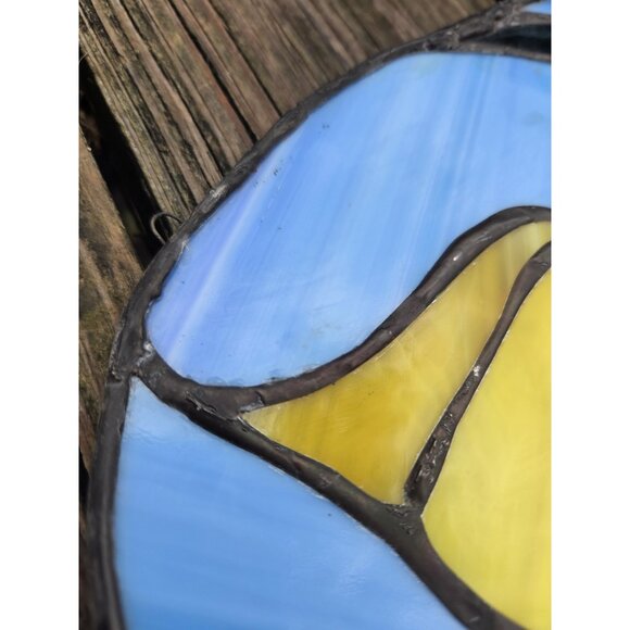 Leaded Floral Stained Glass Yellow Tulip Sun Catcher Flower 7.5" X 14" Hand Made - Picture 12 of 13